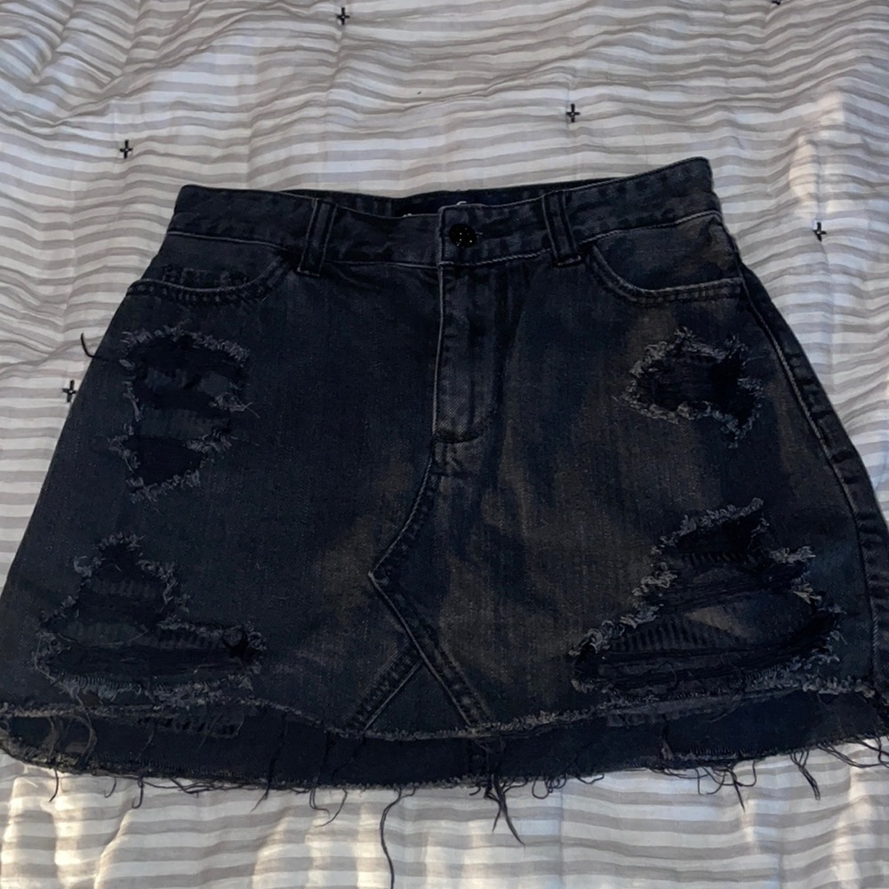 Black denim skirt